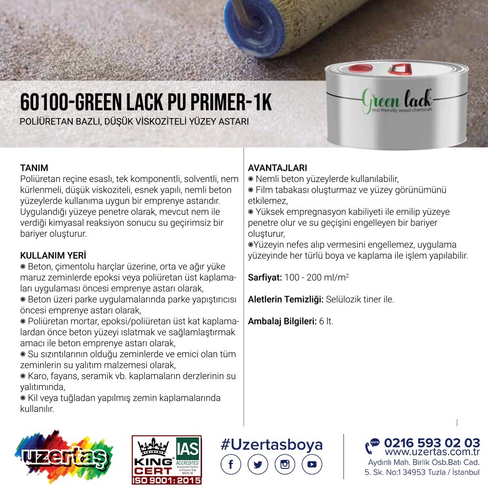 Green Lack PU Primer 1K Yüzey Astarı - 0