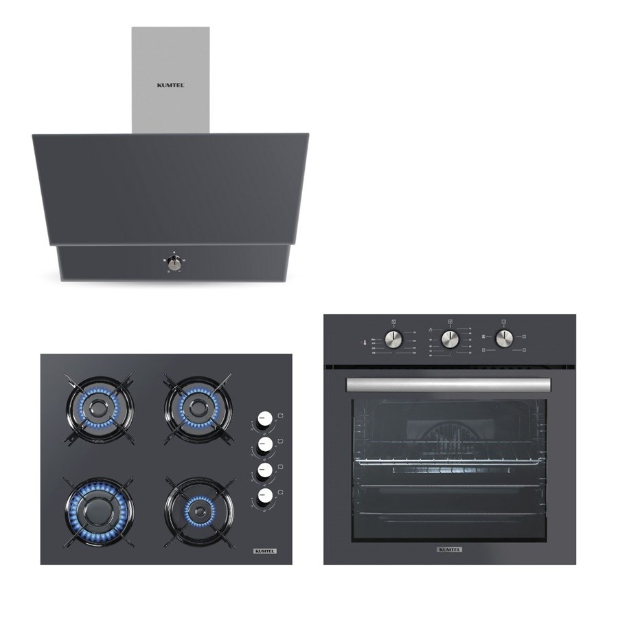 Kristal Antrasit (Gri) Cam Ankastre Set