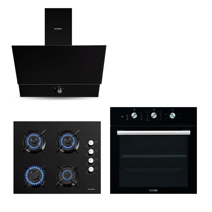 Kristal Siyah Cam Ankastre Set