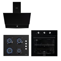 Dizayn Siyah Cam Ankastre Set 